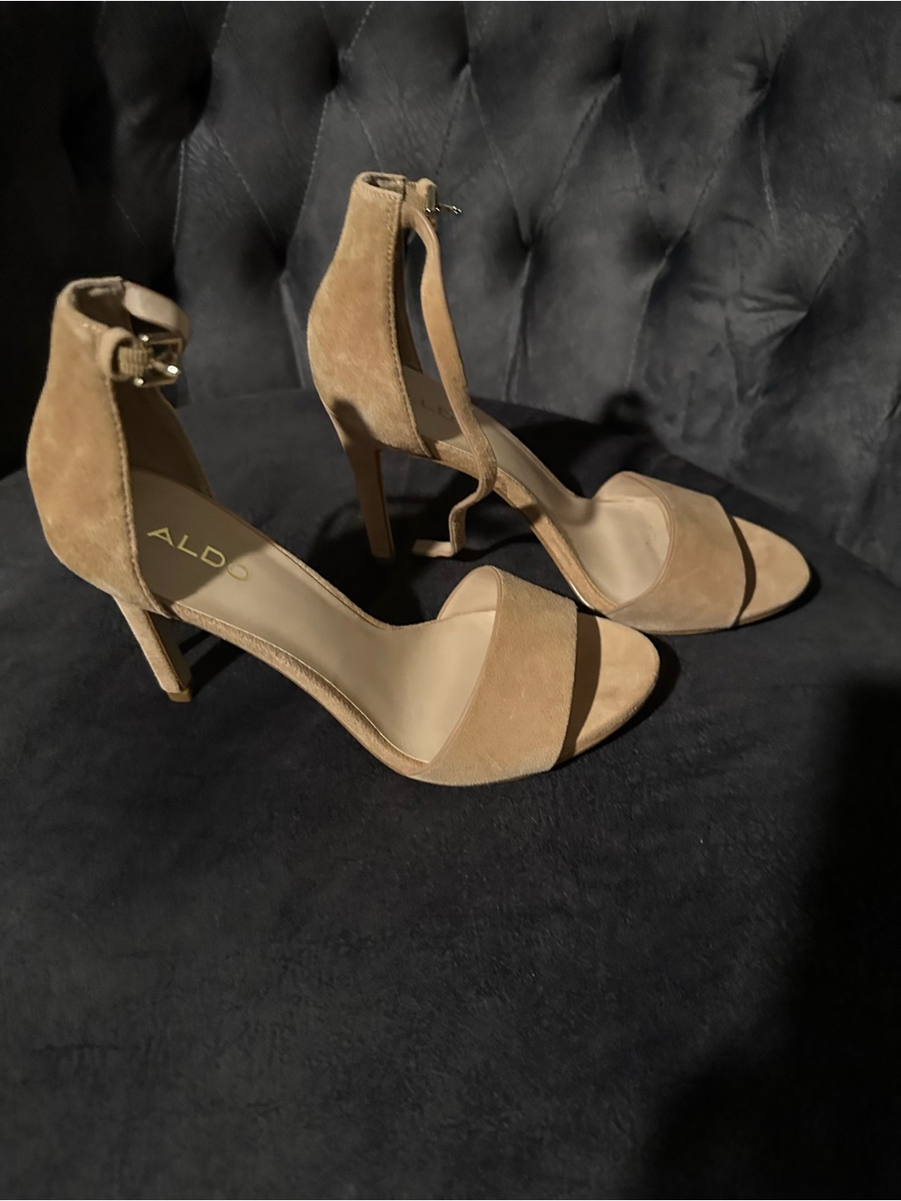 ALDO Beige/Tan Suede Open-Toe Ankle-Strap Heels - Picture 4 of 6